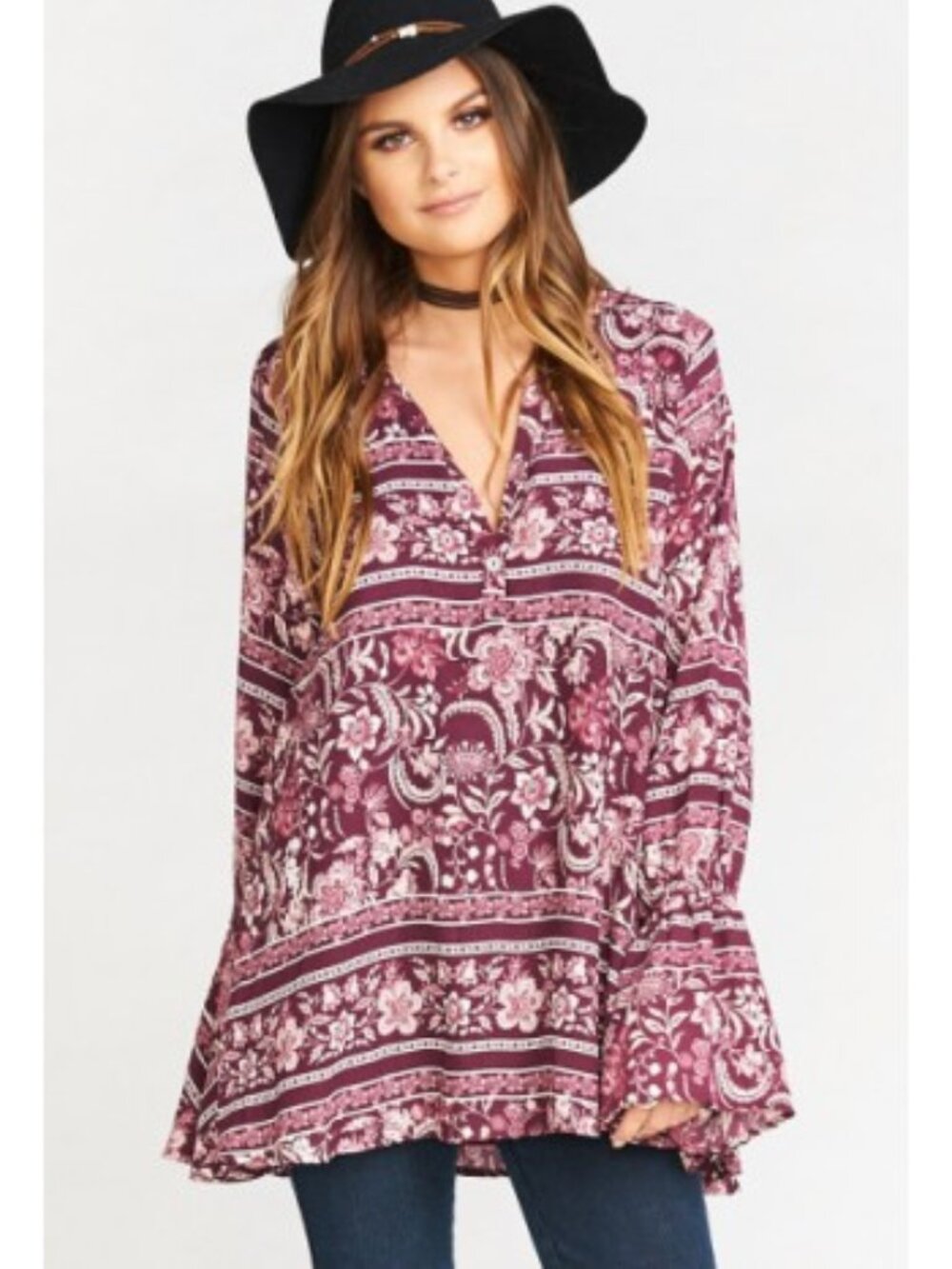Show Me Your MuMu Perveen Pirate Floral Top Tunic Dress Plum Paisley Size Medium